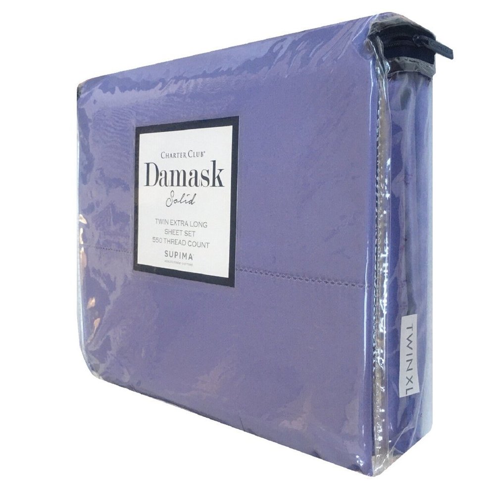 new AMETHYST Charter Club 550TC 100% Cotton TWIN XL Dorm Sheet Set fits 17" deep